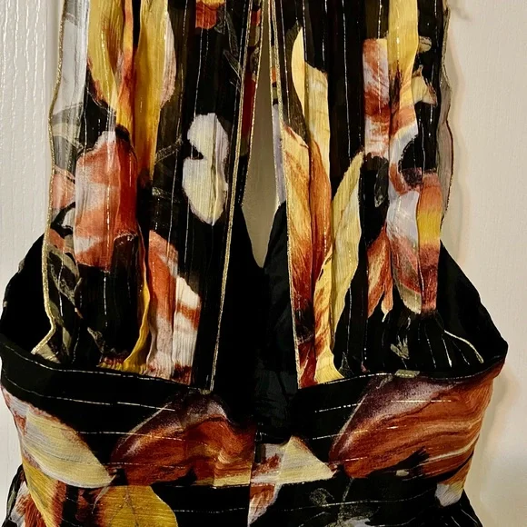 Anthropologie Anna Sui SILK  Black and Orange Halter Sundress - Picture 3 of 7
